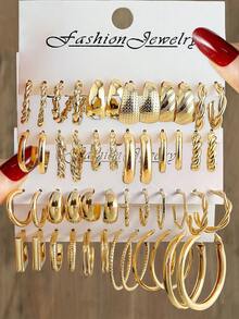 48/24/12pcs Vintage Punk Style Women Fashion Elegant Hoop Faux Pearl Earrings Set, Women Jewelry, Bohemian Style - Versatile Daily Wear, Suitable For Daily, Dating, Party, Gift For Friends - Gold - View 8