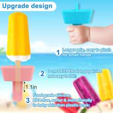 Set de 8 piezas de soportes y fundas para paletas heladas, soporte de paletas de silicona con pajita y fundas de neopreno reutilizables para evitar derrames y que las manos se congelen, ideal para niños pequeños