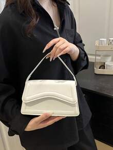 New Orange Ladies' Solid Color PU Small Square Bag, Simple And Stylish Handbag For Going Out, And Versatile. - White - View 4