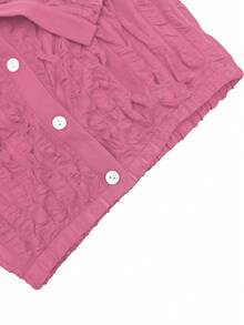 Set de 2 piezas Conjunto de top corto con botones delanteros con volantes y hombros descubiertos de unicolor elegante, y pantalones de pierna ancha, color rosa, para primavera - Rosa - Ver 4