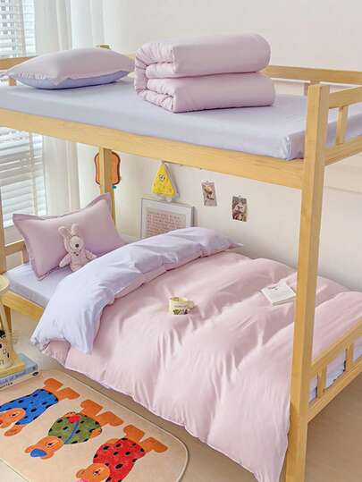 4 pezzi Set biancheria da letto morbida e spazzolata senza stampe, adatta per studenti, asili, camere per bambini, include 1 copripiumino, 1 lenzuolo con angoli, 2 federe