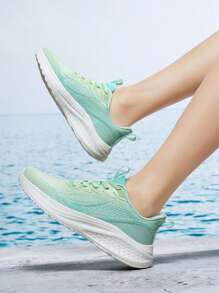 1 Pair Women's Knit Fabric Breathable Fashion Casual Versatile Lightweight Comfortable Non-Slip Soft Sole Running Shoes