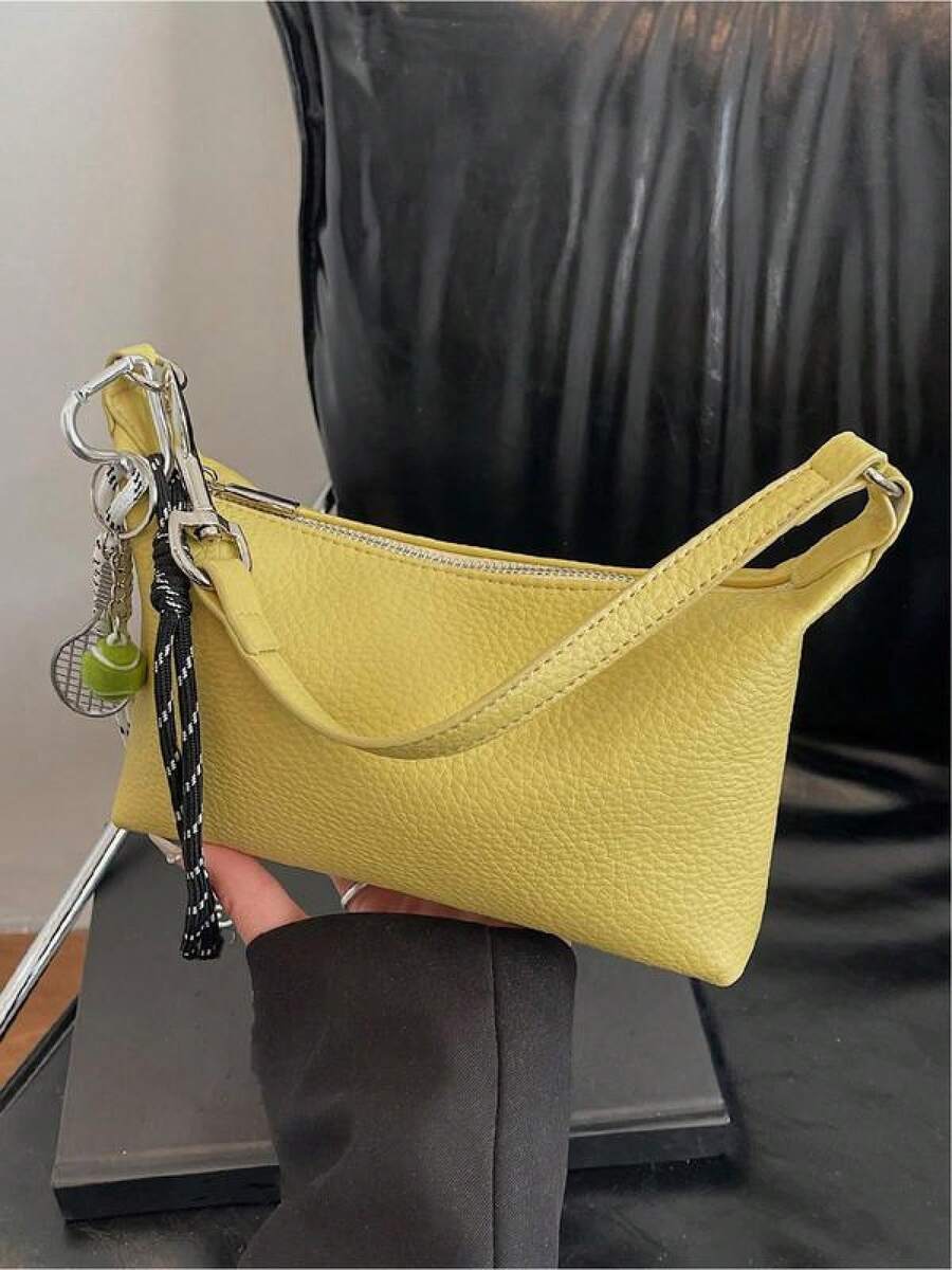 Women's Fashionable Chain Strap Crossbody Bag, Casual Solid Color Shoulder Bag For Work & Daily Used, Versatile High-Quality Daily Commuting Bag - Yellow - View 1