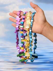1/2/3/6/9pcs Multi-Color Natural Shell Asymmetrical Stone Sea Star Necklace Bracelet Set, Suitable For Women Spring/Summer Daily, Beach, Holiday & Casual Wear