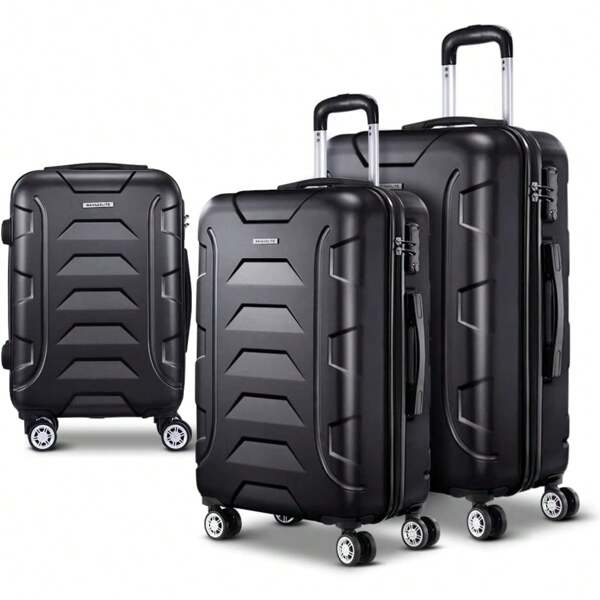 Wanderlite 28" Hard Shell Suitcase, 100L Capacity, TSA Lock, 360° Spinner Wheels, Lightweight ABS - Black