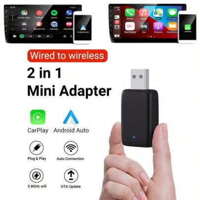 Adaptador Carplay /android Auto Wireless Sem Fio Automático 2 Em 1 Dongle Conversor Automático
