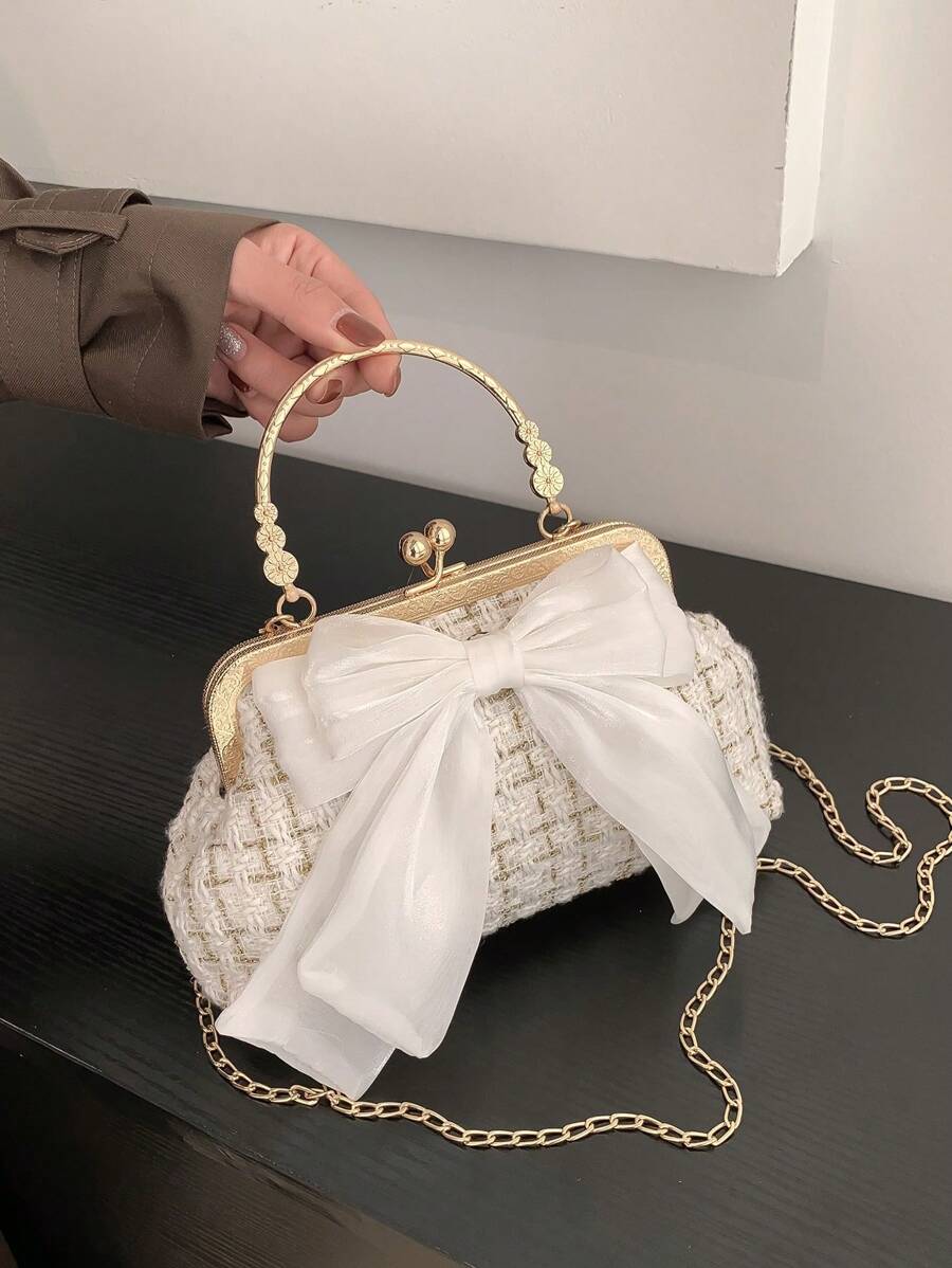 1pc Blue Bowknot Decor Nylon Party Clutch Bag For Women