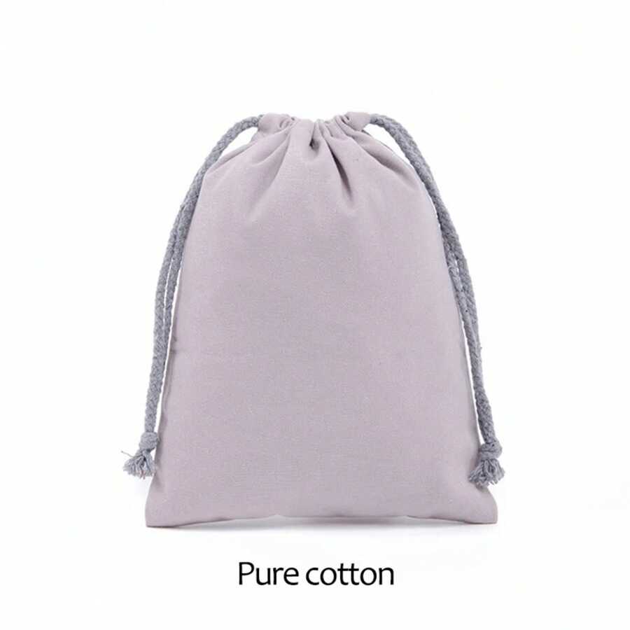 Cotton Drawstring Storage Bag White Canvas Bags For Candy Gift Package Pouch Reusable Home Sundries Organize Dustproof Sacks - 牛奶咖啡 - 查看 1
