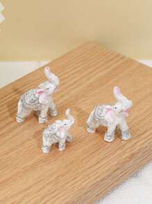 3pcs Creative Cute Mini Golden Parent-Child Elephant Resin Decor, Suitable For Holiday Gifts, Home & Office Birthday Graduation