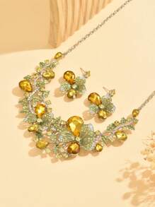 1 Set eleganter französischer Luxus Blumen Schmuckset, verziert mit künstlichen Edelsteinen, geeignet für Hochzeit, Bankett, Partybekleidung