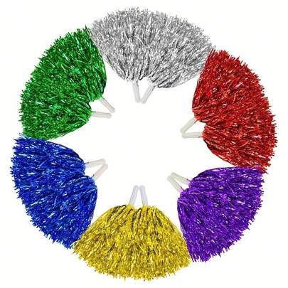 6pcs 25g Shiny Pom Poms - Lightweight & Durable, Ideal For Dance Performances And Sports Competitions