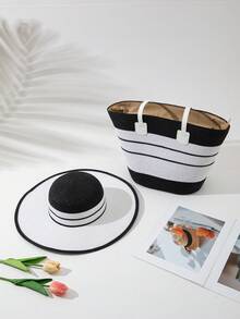 1 Bohemian Style Straw Hat + 1 Straw Bag - Khaki - View 10