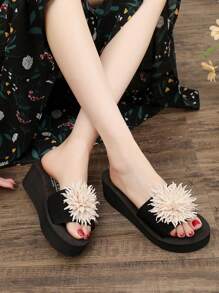 Women's Fashionable Bowknot Decor Slide Sandals, Comfortable Non-Slip High Heel Beach Slippers, Summer 2024 New Arrival