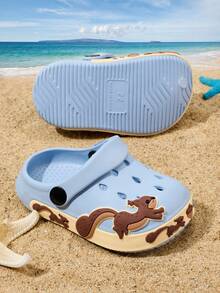 1 Pair Baby Boys' Comfortable, Fashionable, Cute Cartoon Squirrel Design Lightweight, Versatile, Open-Toe Beach Sandals, Sky Blue, Spring/Summer - Blue - View 4