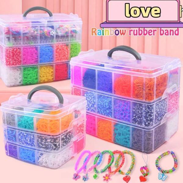 Nuevo set de regalo con bandas elásticas tejidas de colores, con una variedad de bandas de goma y accesorios adecuados para hacer pulseras, correas de teléfono, correas de bolso, colgantes, el mejor regalo para cualquier ocasión y cumpleaños