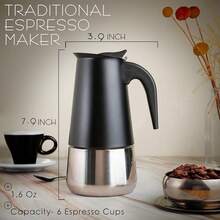 New  6 C Greca Stovetop Pr Maker 10oz, Moka Pot  Cee Percolator Dign, Stainls Steel Stove Top Cee Maker For Camping Or Home, Italian Cee Maker Stovetop, Black Cee Pot - 黑色 6C - 查看 5