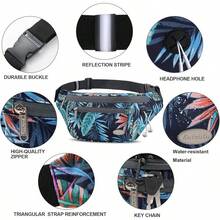 Entchin Fanny Pack Women Men,Crossbody Belt Bag With 4-Zipper Pockets,Adjustable Waist Bag Pack,One Of Most Popular Travel Essential Gifts Walking,Traveling,Cycling - 花卉海軍藍 - 查看 6