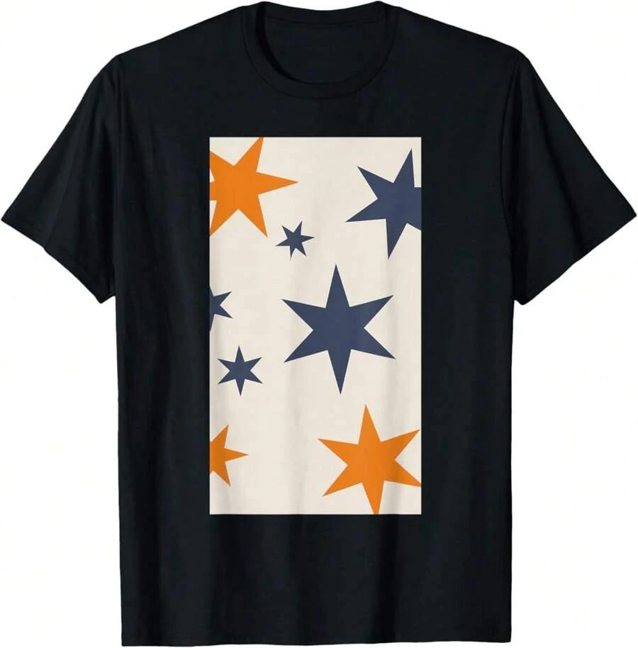 Stars Celestial Cosmic Night Sky Navy Blue Washed T-Shirt - 黑色 - 查看 1
