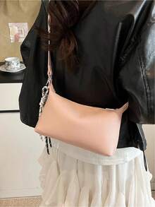 Women's Fashionable Chain Strap Crossbody Bag, Casual Solid Color Shoulder Bag For Work & Daily Used,  Versatile High-Quality Daily Commuting Bag - Yellow - View 6