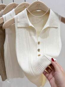 1 pieza Cuello desmontable talla M para mujer, en colores negro, blanco, beige, rosa y rojo, cuello de polo de punto con botones en estilo francés, uso interior o exterior, adecuado para 50-54 kg