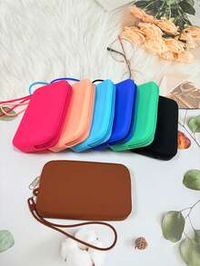 1 件硅胶材质多功能化妆收纳包，大容量收纳包，带抽绳的简约化妆包，便携式口红/硬币/数码/旅行包，防震耐压，耐热易清洁，美容化妆工具。