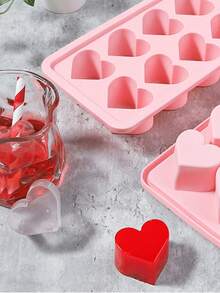 1 molde de hielo con forma de corazón, fabricado en material de silicona suave, que puede hacer 10 cubos de hielo con forma de corazón a la vez, ideal para el verano, actividades al aire libre y camping - Multicolor - Ver 1