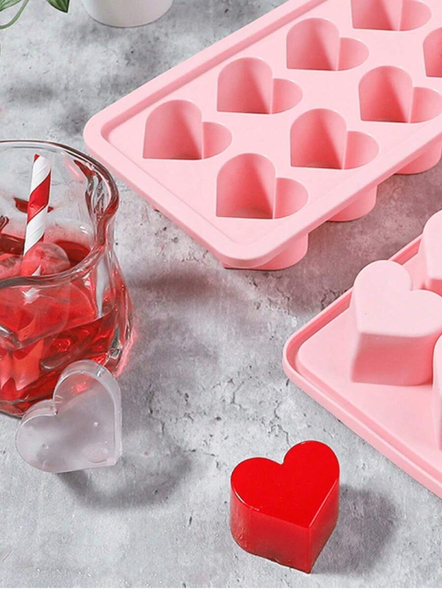 1 molde de hielo con forma de corazón, fabricado en material de silicona suave, que puede hacer 10 cubos de hielo con forma de corazón a la vez, ideal para el verano, actividades al aire libre y camping - Multicolor - Ver 1