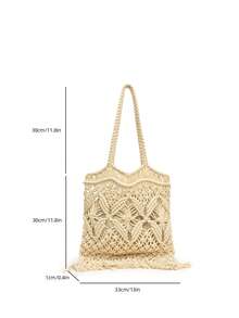 2025 Handmade Hollow-Out Woven Fringe Shoulder Bag, Boho Style Large Capacity Commuter Bag, Spring-Summer Outfit Complement For Free And Relaxed Vibe
