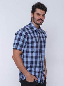 Rand paul Men's Casual Slim Fit Short Sleeve Plaid Shirt Slim Fit Modern And Versatile Style - Màu xanh hải quân - Xem 7