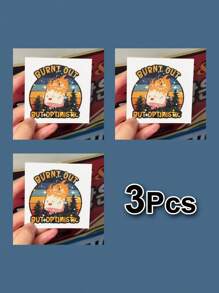 1/3pcs "Burnt Out, But Optimistic" Actively Encourage Stickers, Cartoon Style Expresses Positivity And Optimism, Decorate Your Laptop, Water Bottle, Journal, Skins, Guitars, Helmets, Office Supplies, School, Skateboards, Luggage, Water Bottle, And Other Funny Decal