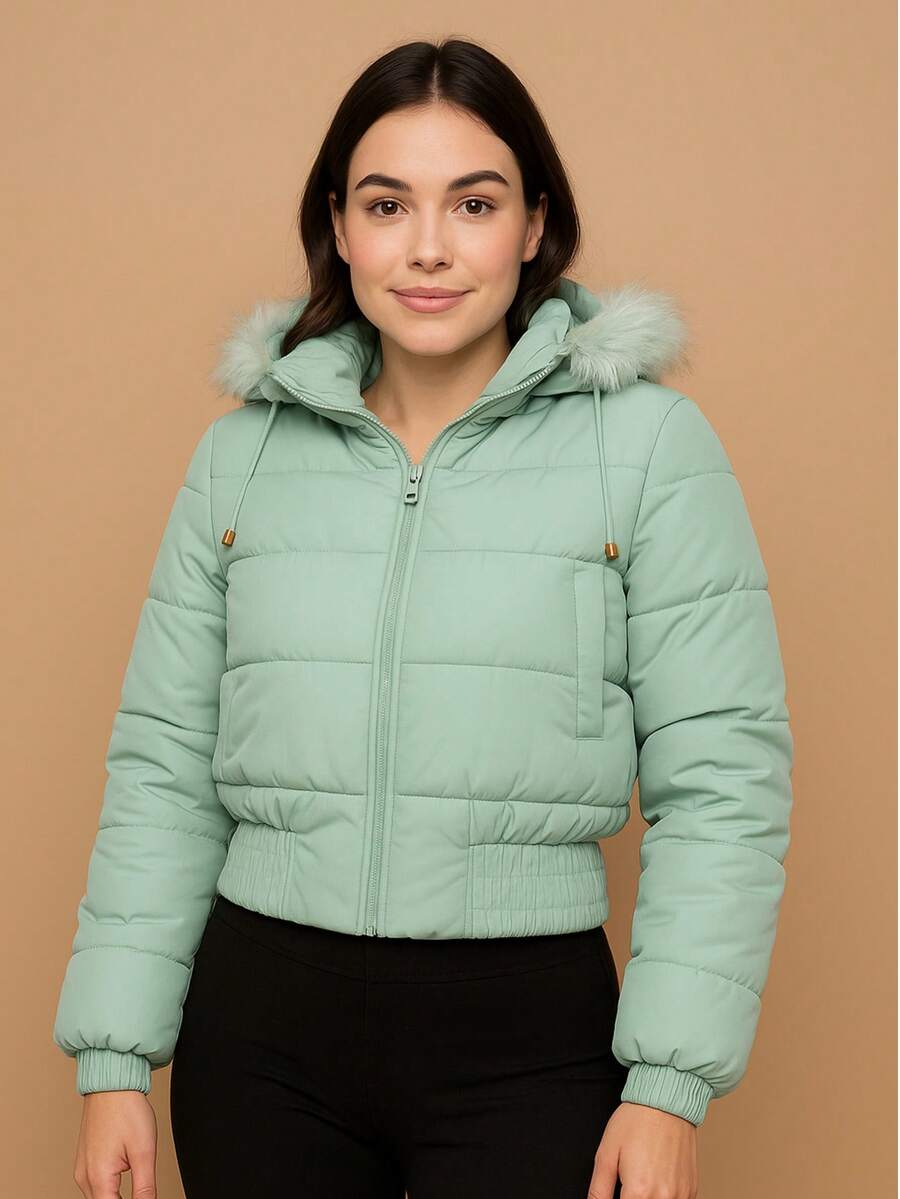 Women's Short Puffer Jacket 2025 - 綠色 - 查看 1