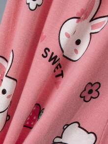 6 件套少女卡通兔子和熊全身印花轻薄长袖上衣和裤子春秋睡衣套装