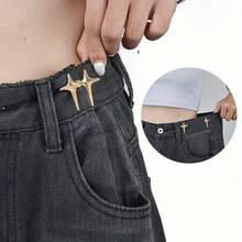 1 Pair Adjustable Belt Clips - Cross Star Seamless Pants Buckle Pins, Fashionable Star Design, No Tightening Needed, Comfortable For Daily And Special Events, Suitable For Large Hips, Unisex - 銀色 - 查看 5
