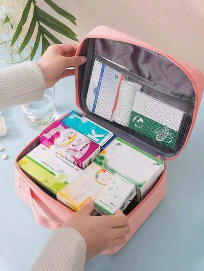1pc Portable Medical Bag, Travel & Outdoor Health Storage Pouch, Medicine Box, Travel Bag, First Aid Kit, Organizer Box, Organizer Bag, Home Storage Box For Storing Travel Medicines, Compact Foldable Small Pill Box, Daily Medicine Container, Suitable For Storing Tablets, Jewelry, Accessories, Can Be Placed In Travel Bag Or Pocket