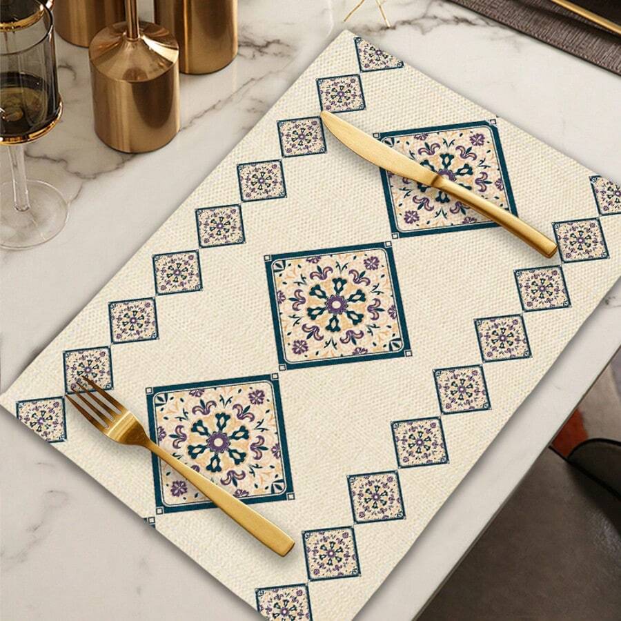 1/2/4/6/8pcs Digital Printed Placemats, Bohemian Pattern Printed Placemats For Dining Table Decor, Suitable For Daily Use, Festivals, Parties, Birthdays, Weddings, Dinners, Kitchen & Dining Room