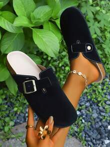 2025年春季女款新款厚底流行包头凉鞋一脚蹬休闲鞋 - 黑色 - 查看 5