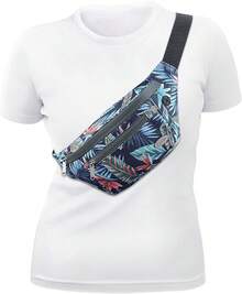Entchin Fanny Pack Women Men,Crossbody Belt Bag With 4-Zipper Pockets,Adjustable Waist Bag Pack,One Of Most Popular Travel Essential Gifts Walking,Traveling,Cycling - 花卉海軍藍 - 查看 1
