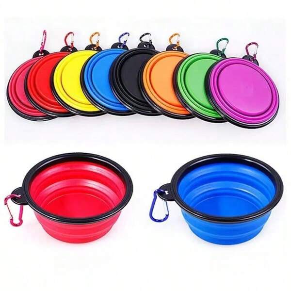 Faltbare Futternapf mit Deckel, zusammenklappbare Hunde/Katzen Reiseschüssel für Wandern, Camping, Outdoor Aktivitäten, blau und grün