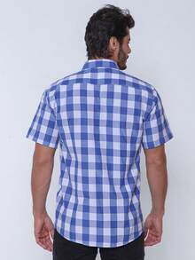 Rand paul Men's Casual Slim Fit Short Sleeve Plaid Shirt Slim Fit Modern And Versatile Style - Màu xanh lam - Xem 2