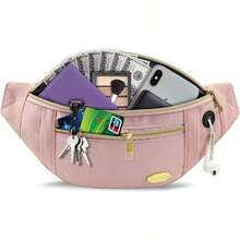 Entchin Fanny Pack Women Men,Crossbody Belt Bag With 4-Zipper Pockets,Adjustable Waist Bag Pack,One Of Most Popular Travel Essential Gifts Walking,Traveling,Cycling - 粉色 - 查看 8