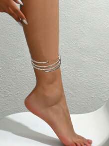 1pc Simple Flexible Rhinestone Leg Foot Chain Anklet For Women, Elegant Vintage Layered Foot Jewelry Can Be Wrapped And Styled Freely, Suitable For Daily Wear And Summber Beach Holidays Gift