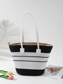 1套度假休闲撞色草帽+1个草编包 - 黑色 - 查看 18