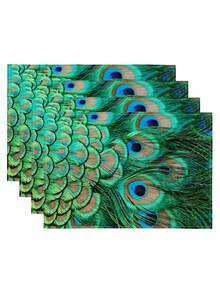 1/2/4/6/8 piezas Manteles individuales con estampado digital, manteles individuales con estampado de pluma de pavo real, adecuados para uso diario, festivales, fiestas, cumpleaños, bodas, cenas, decoración del hogar en la cocina y el comedor