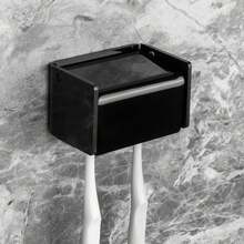 Toothbrush Holder Wall Mounted With Cover For Bathroom, 2 Slots Toothbrush Storage Organizer For Shower, Self Adhesive Toothbrush Hanger Rack For Dorm, Cabinet (White) - 黑色 - 查看 1