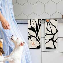 2 Pcs Boho Floral Kitchen Towels, Set Of 2 - Floral Hand Towels Dish Towels, Decorative Kitchen Towels, 16*24 In - màu đen - Xem 4