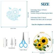 Sunflower & Bee Embroidery Kit For Beginners, Includes 11CT Printed Fabric Pattern, Full Tool Set, And DIY Craft Instructions