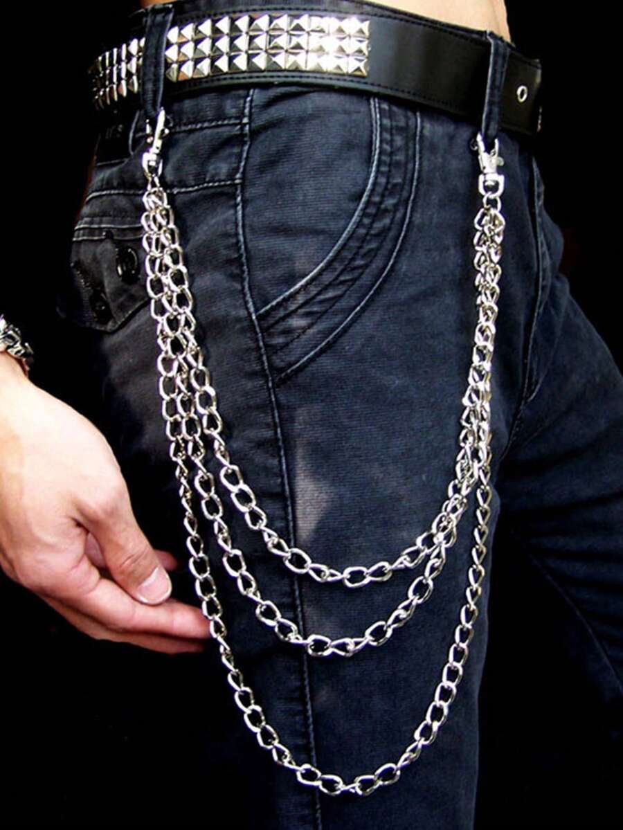 1件时尚嘻哈朋克街舞腰链，闪亮吊坠，男女通用耐用牛仔裤链，适合日常佩戴 - 褲鏈 - 查看 1