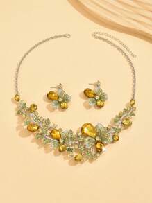 1 Set eleganter französischer Luxus Blumen Schmuckset, verziert mit künstlichen Edelsteinen, geeignet für Hochzeit, Bankett, Partybekleidung