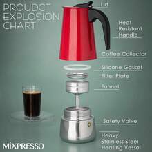 New  9 C Greca Stovetop Pr Maker 450ml/15oz, Moka Pot  Cee Percolator Dign, Red Stainls Steel Stove Top Cee Maker For Camping Or Home Use, Italian Cee Maker Stovetop - 紅色9C - 查看 2