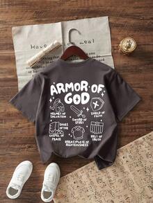 Tween Boy Funny Print Crew Neck Short Sleeve T-Shirt, Casual Summer Top